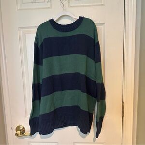 Hollister Green and Black Striped Crewneck Sweater